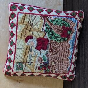 Festive Santa Needlepoint Pillow Christmas Throw Pillow